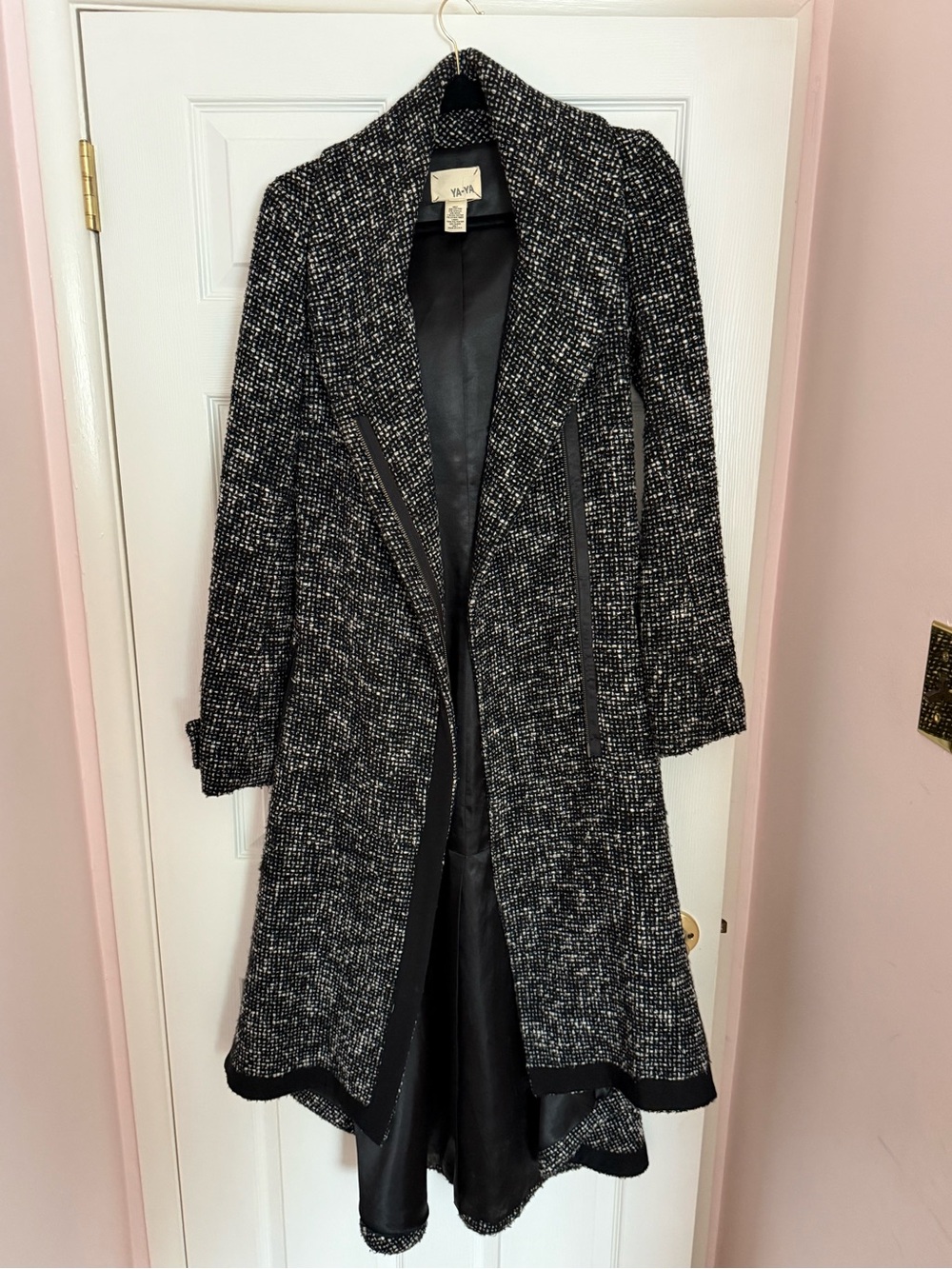 Ya Ya Club Black & White Tweed Long Trench Coat